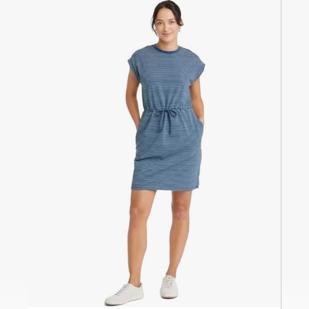 A New Day Blue Striped Dress Tie Waist